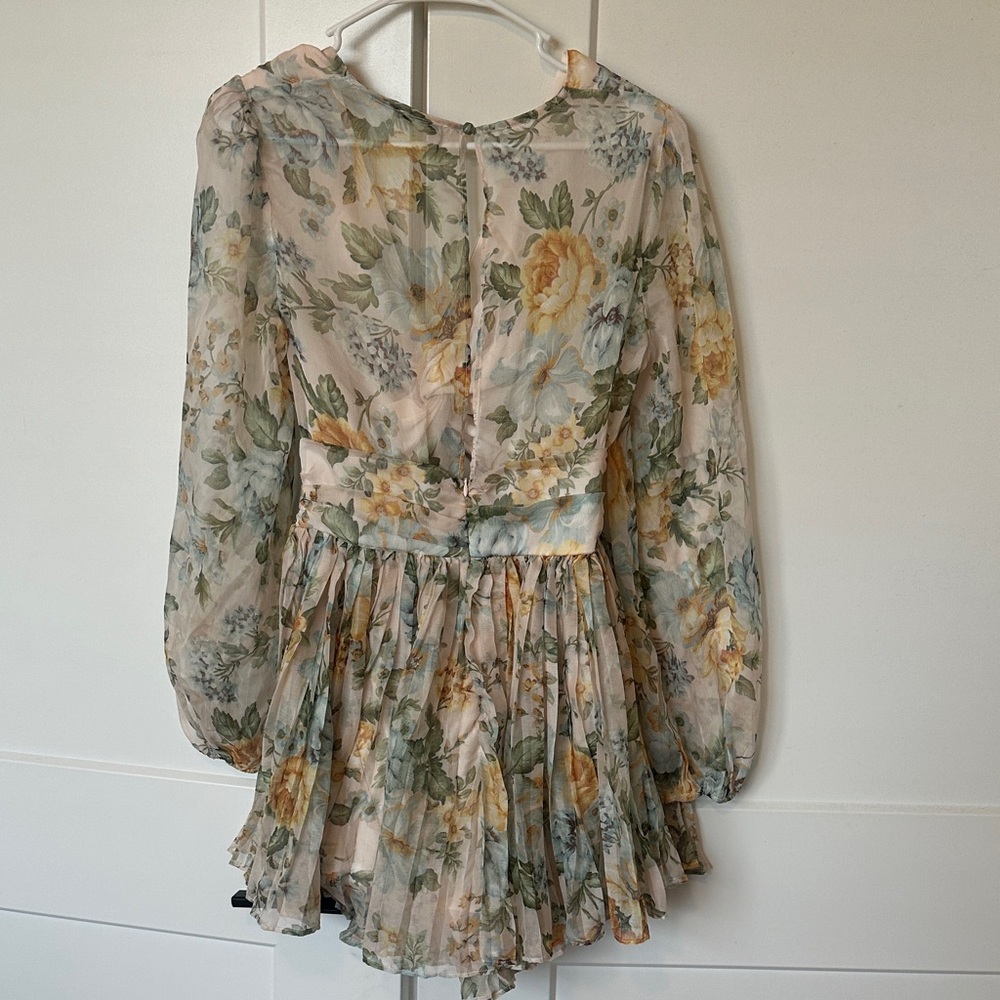 Fashion Nova Floral Long Sleeve Dress - Cream and Green - Picture 4 of 4